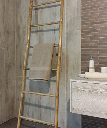 Scala scaletta design piantana portasciugamani in legno bamboo per bagno, camera - 2