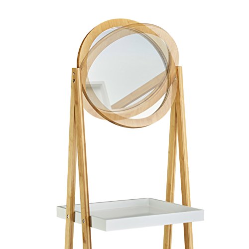 Relaxdays Bagno scaletta scaffale, in Piedi in bambù con Specchio, 3 Ripiani con Supporto, Altezza x Larghezza x profondità: 162 x 43 x 36 cm, Beige-Bianco - 5