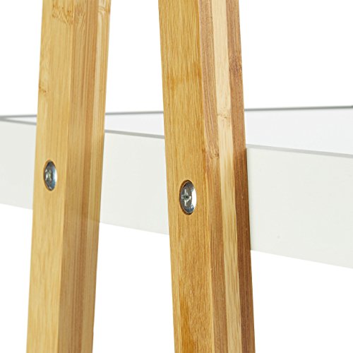 Relaxdays Bagno scaletta scaffale, in Piedi in bambù con Specchio, 3 Ripiani con Supporto, Altezza x Larghezza x profondità: 162 x 43 x 36 cm, Beige-Bianco - 6