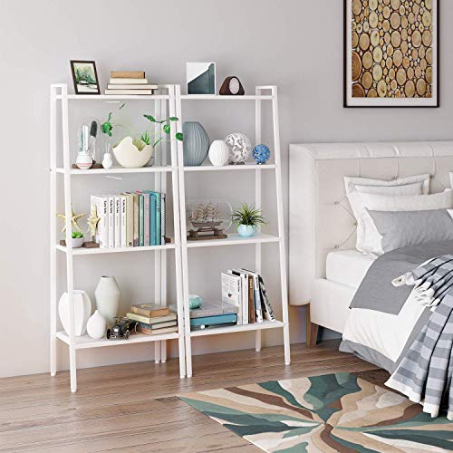 HOMFA Scaffale a Scala da Parete, Mensola Libreria a 4 Ripiani, Mobile Disegno Scaletta Porta Oggetti Carico 30kg Scaffalature Decorativo 60 × 35 × 147cm (Bianco) - 2