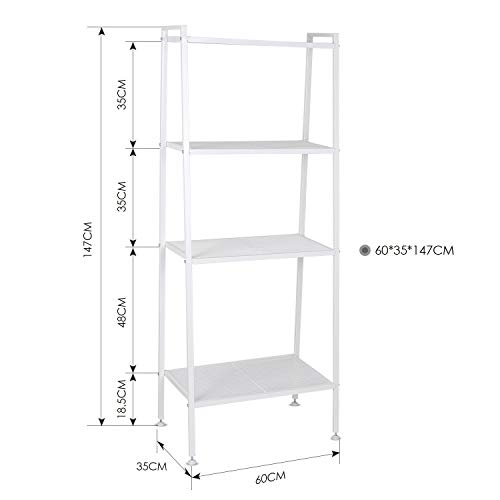 HOMFA Scaffale a Scala da Parete, Mensola Libreria a 4 Ripiani, Mobile Disegno Scaletta Porta Oggetti Carico 30kg Scaffalature Decorativo 60 × 35 × 147cm (Bianco) - 3