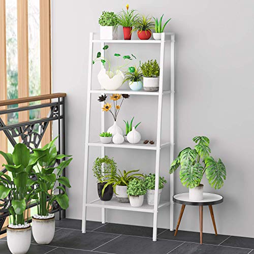 HOMFA Scaffale a Scala da Parete, Mensola Libreria a 4 Ripiani, Mobile Disegno Scaletta Porta Oggetti Carico 30kg Scaffalature Decorativo 60 × 35 × 147cm (Bianco) - 6