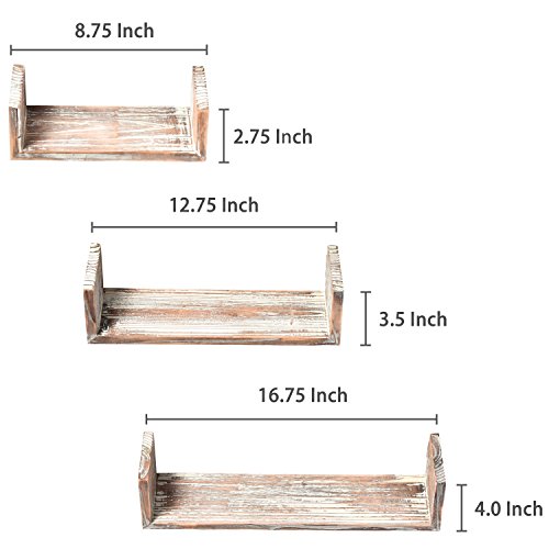 Montaggio a parete Torched legno a forma di U mensole, set di 3, marrone scuro - 4