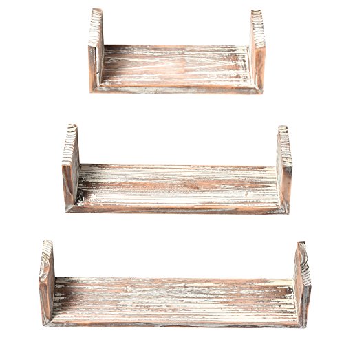 Montaggio a parete Torched legno a forma di U mensole, set di 3, marrone scuro - 6