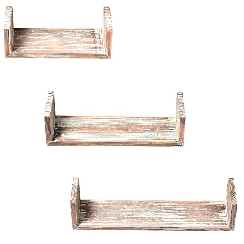 Montaggio a parete Torched legno a forma di U mensole, set di 3, marrone scuro - 7