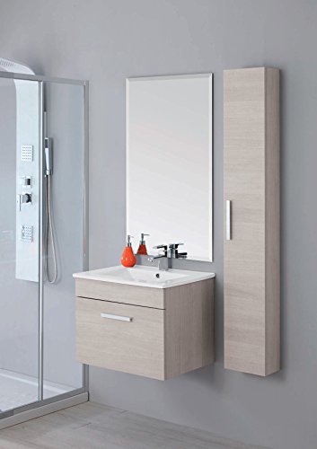 Mobile Bagno sospeso 60 cm bianco rovere chiaro o scuro arredo con colonna abbinata omaggio Mobili con anta - 3