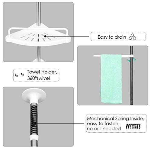 Homfa Mensole ad Angolo da Bagno, Angolare Scaffale per Doccia, 4 Ripiani Telescopica Regolabile, Stoccaggio Portaoggetti da Bagno per Doccia (97-310CM) - 4