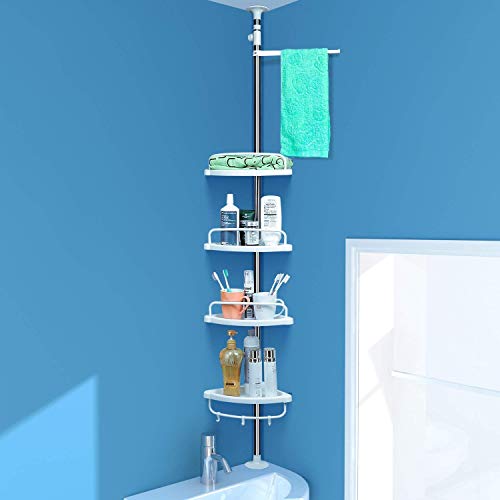 Homfa Mensole ad Angolo da Bagno, Angolare Scaffale per Doccia, 4 Ripiani Telescopica Regolabile, Stoccaggio Portaoggetti da Bagno per Doccia (97-310CM) - 6