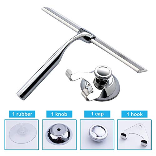 Zindoo Lavavetri per Cabina Doccia da Ventosa, Tergivetri Doccia In Acciaio Inox, Lavavetri Spazzola Bagno, Spatola Doccia per Pulire e Asciuga Vetri, Piastrelle, Finestre - 4
