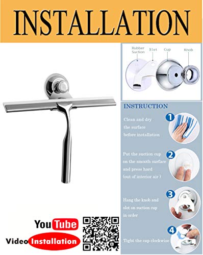 Zindoo Lavavetri per Cabina Doccia da Ventosa, Tergivetri Doccia In Acciaio Inox, Lavavetri Spazzola Bagno, Spatola Doccia per Pulire e Asciuga Vetri, Piastrelle, Finestre - 5