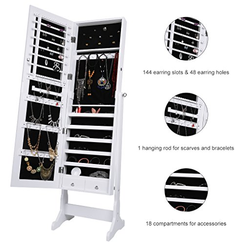 LANGRIA Armadio Specchio Portagioie Gioielli a Chiave Stand Bloccabile con 2 Cajones con Specchio Armoire Organizer Bianco … - 2