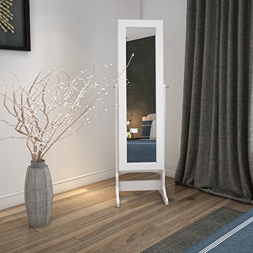 LANGRIA Armadio Specchio Portagioie Gioielli a Chiave Stand Bloccabile con 2 Cajones con Specchio Armoire Organizer Bianco … - 3