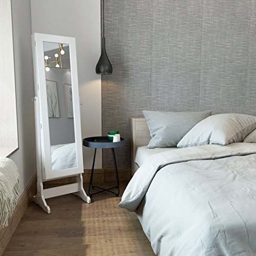 LANGRIA Armadio Specchio Portagioie Gioielli a Chiave Stand Bloccabile con 2 Cajones con Specchio Armoire Organizer Bianco … - 4