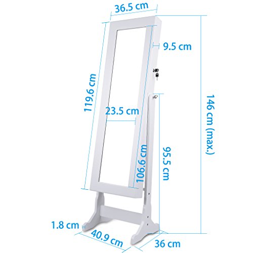 LANGRIA Armadio Specchio Portagioie Gioielli a Chiave Stand Bloccabile con 2 Cajones con Specchio Armoire Organizer Bianco … - 6