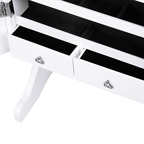 LANGRIA Armadio Specchio Portagioie Gioielli a Chiave Stand Bloccabile con 2 Cajones con Specchio Armoire Organizer Bianco … - 7