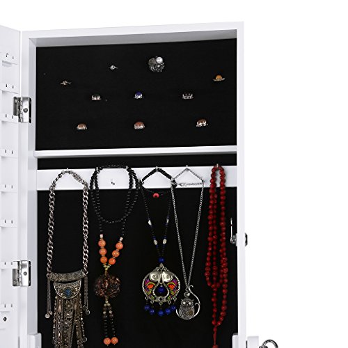 LANGRIA Armadio Specchio Portagioie Gioielli a Chiave Stand Bloccabile con 2 Cajones con Specchio Armoire Organizer Bianco … - 8