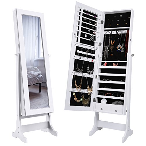 LANGRIA Armadio Specchio Portagioie Gioielli a Chiave Stand Bloccabile con 2 Cajones con Specchio Armoire Organizer Bianco … - 9