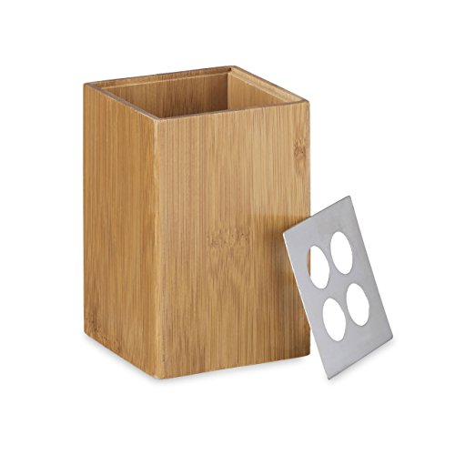 Relaxdays Set porta accessori per bagno, con porta-spazzolini e porta-sapone, 4 pezzi totali, in colore naturale - 4