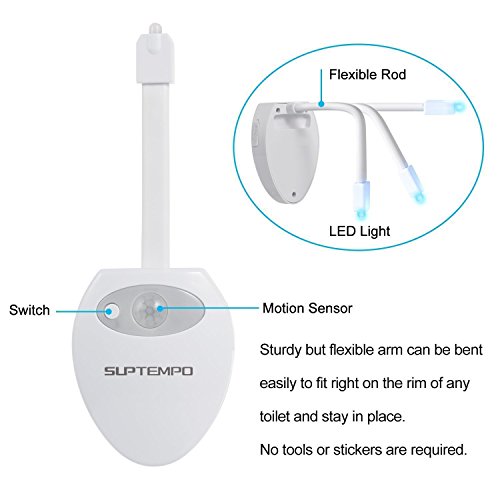 Suptempo WC luce notturna LED con sensore di movimento attivato USB ricaricabile impermeabile WC luce con 8 colori che cambiano - 5