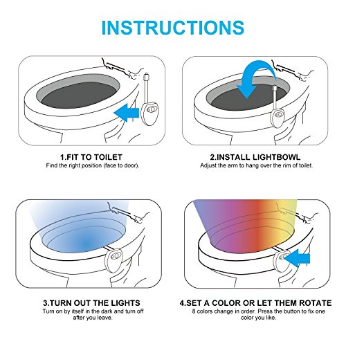 Suptempo WC luce notturna LED con sensore di movimento attivato USB ricaricabile impermeabile WC luce con 8 colori che cambiano - 7