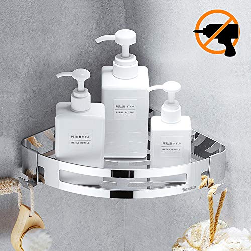 Mensola angolare per Bagno con Ganci Doccia Caddy Carrello di stoccaggio – Rack a Muro per Cucina – Senza Foratura con Colla autoadesiva – Acciaio Inossidabile 304 con Finitura Lucida (Triangolo) - 2