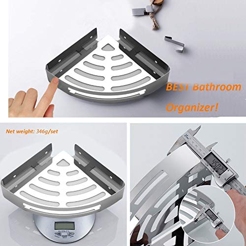 Mensola angolare per Bagno con Ganci Doccia Caddy Carrello di stoccaggio – Rack a Muro per Cucina – Senza Foratura con Colla autoadesiva – Acciaio Inossidabile 304 con Finitura Lucida (Triangolo) - 5