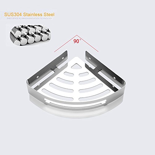 Mensola angolare per Bagno con Ganci Doccia Caddy Carrello di stoccaggio – Rack a Muro per Cucina – Senza Foratura con Colla autoadesiva – Acciaio Inossidabile 304 con Finitura Lucida (Triangolo) - 7