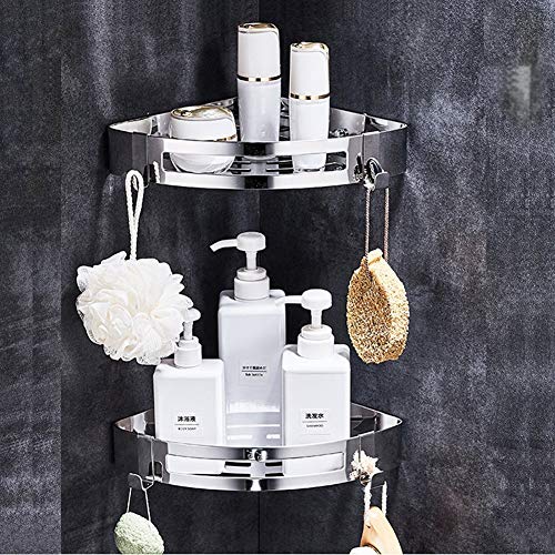 Mensola angolare per Bagno con Ganci Doccia Caddy Carrello di stoccaggio – Rack a Muro per Cucina – Senza Foratura con Colla autoadesiva – Acciaio Inossidabile 304 con Finitura Lucida (Triangolo) - 8