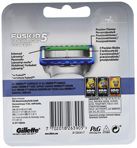 Gillette Fusion ProGlide Power – Lame di ricambio per rasoio, 4 unità, l’imballaggio può variare - 2