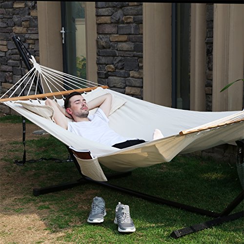 SONGMICS Amaca di Stoffa Portatile da Campeggio e Giardino Telo con Barre trasversali 300 x 150 cm Carico Max.300 kg GDC22M - 6