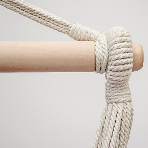 AMANKA Amaca per sedersi 2 Persone 150kg Sedile sospeso a 2 posti Poltrona di Cotone 185x130cm incl Perno Girevole 360° Righe Azzurre e Marroni - 6