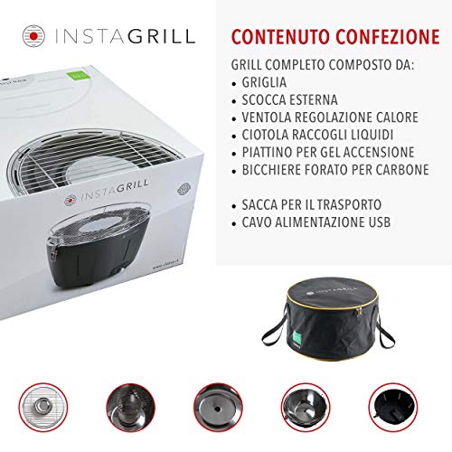 Classe Italy InstaGrill Barbecue Senza Fumo, a Carbone, Portatile, Verde, 36x36x22 cm - 6