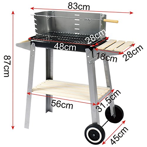 WOLTU CPZ8116sz Griglia a Carbone Barbecue BBQ Carrello Grill con Ruote per Picnic in Balcone Giardino Acciaio Inox + Legno 83x45x87cm - 2