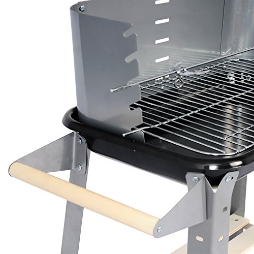 WOLTU CPZ8116sz Griglia a Carbone Barbecue BBQ Carrello Grill con Ruote per Picnic in Balcone Giardino Acciaio Inox + Legno 83x45x87cm - 3