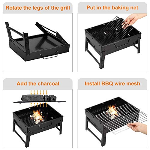 Mbuynow Grill Barbecue Carbone Griglia Barbecue per 3-5 Persone Cottura alla Brace Ottima Griglia Trasportabile per Cuocere Carne Pesce Verdure Pane Bruschettato ECC - 4