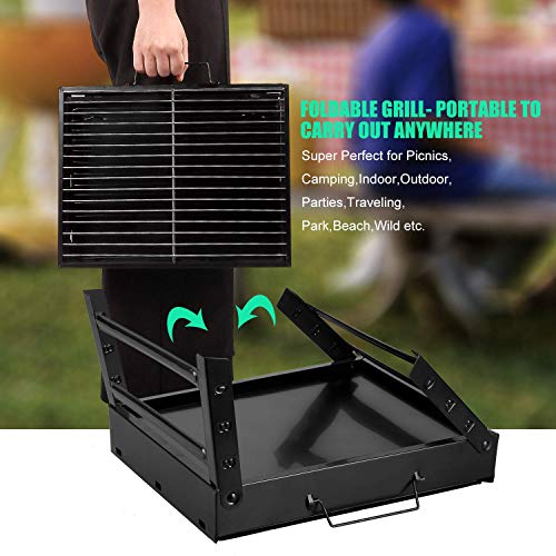 Mbuynow Grill Barbecue Carbone Griglia Barbecue per 3-5 Persone Cottura alla Brace Ottima Griglia Trasportabile per Cuocere Carne Pesce Verdure Pane Bruschettato ECC - 6