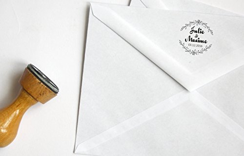 Timbro matrimonio personalizzabile, forma rotonda floreale, con nomi e data - 3