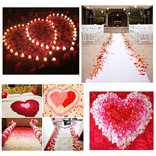 JZK® 1000 x Seta petali di rosa finti bianchi coriandoli biodegradabili stoffa decorazione tavolo per matrimonio addio al nubilato San Valentino nozze - 3