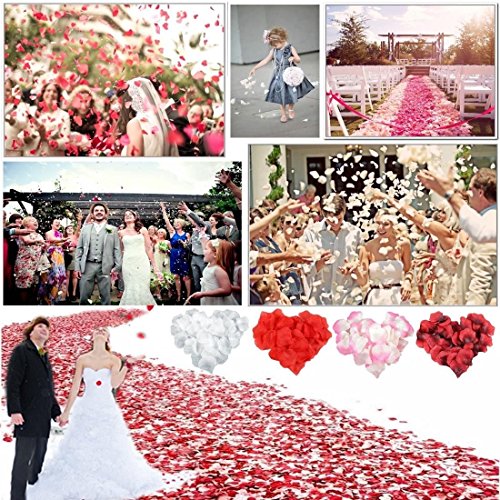 JZK® 1000 x Seta petali di rosa finti bianchi coriandoli biodegradabili stoffa decorazione tavolo per matrimonio addio al nubilato San Valentino nozze - 4