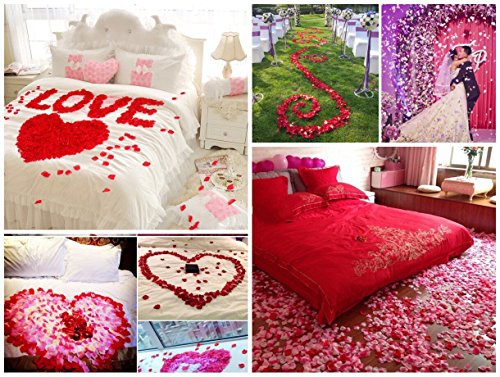 JZK® 1000 x Seta petali di rosa finti bianchi coriandoli biodegradabili stoffa decorazione tavolo per matrimonio addio al nubilato San Valentino nozze - 5