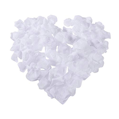 JZK® 1000 x Seta petali di rosa finti bianchi coriandoli biodegradabili stoffa decorazione tavolo per matrimonio addio al nubilato San Valentino nozze - 8