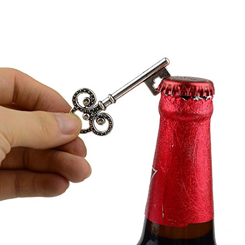 50pcs Vintage Skeleton Chiave Apribottiglie Bomboniera Souvenir Regalo Set Cuscino Contenitore di Caramelle Carta Regalo Escort Grazie Tag Francese Nastro (Argento) - 8