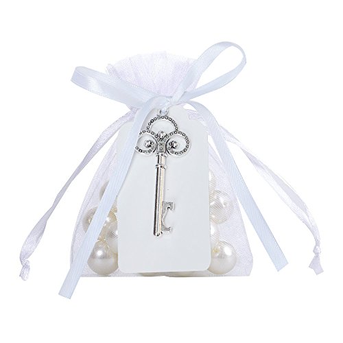 Awtlife 50 pz rustico vintage chiave apribottiglie con carta tag e velato borsa per bomboniere matrimonio - 3