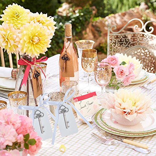 Awtlife 50 pz rustico vintage chiave apribottiglie con carta tag e velato borsa per bomboniere matrimonio - 4