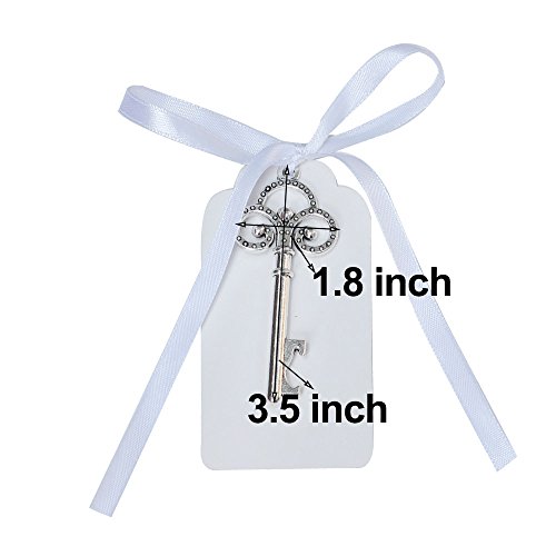 Awtlife 50 pz rustico vintage chiave apribottiglie con carta tag e velato borsa per bomboniere matrimonio - 6