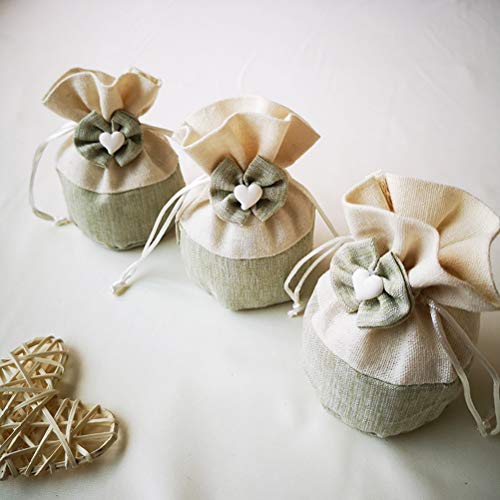 Vosarea Sacchetti Regalo Sacchetti Coulisse in Tela Borsa Juta portaconfetti per Matrimonio Festa 5pcs - 2
