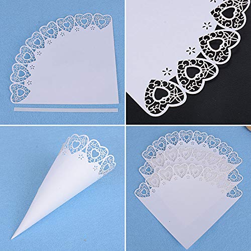 BUONDAC 100 pz Coni Portariso Bianco Portaconfetti Scatoline Bomboniere Matrimonio Nozze (con Autoadesivo) (Cuore) - 2