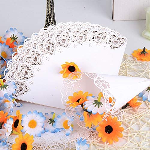 BUONDAC 100 pz Coni Portariso Bianco Portaconfetti Scatoline Bomboniere Matrimonio Nozze (con Autoadesivo) (Cuore) - 3