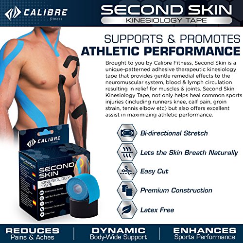 Second Skin di Calibre Fitness – Nastro kinesiologico – Sostegno articolazioni con capacità di resistenza sviluppato scientificamente – Aumento della forza e del sollievo dal dolore – Garantito dal produttore (Blu) - 2