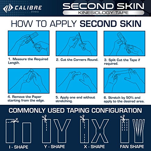 Second Skin di Calibre Fitness – Nastro kinesiologico – Sostegno articolazioni con capacità di resistenza sviluppato scientificamente – Aumento della forza e del sollievo dal dolore – Garantito dal produttore (Blu) - 5